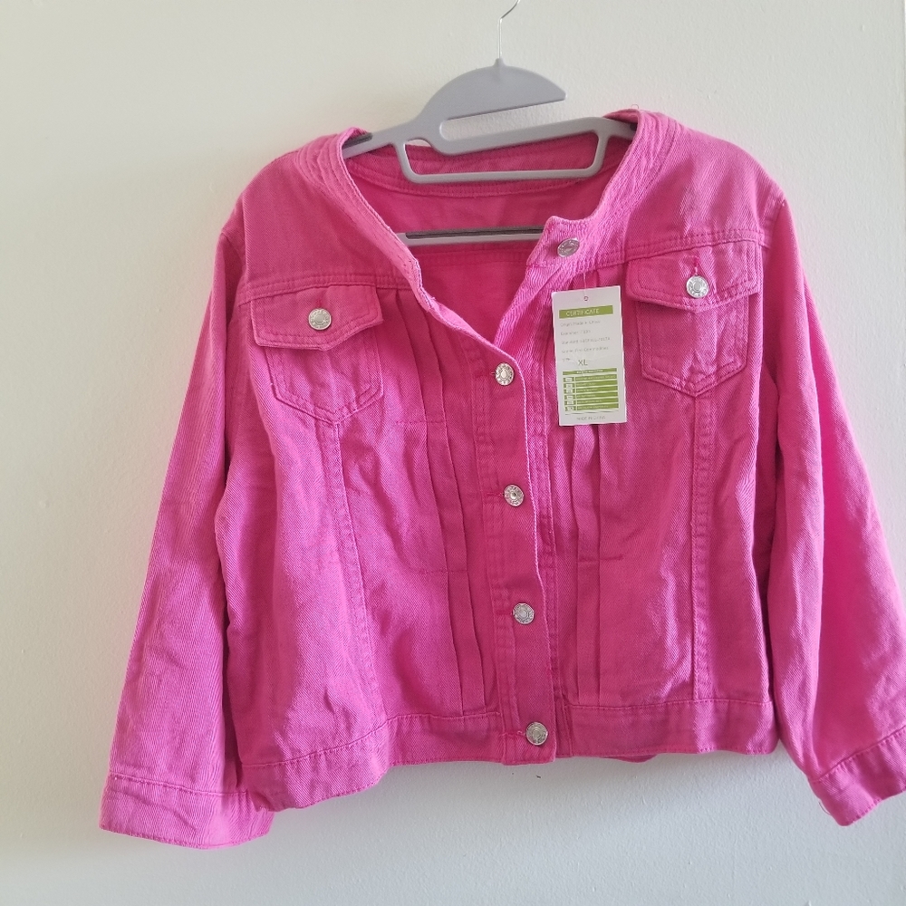 Pink long sleeves  cropped denim jacket